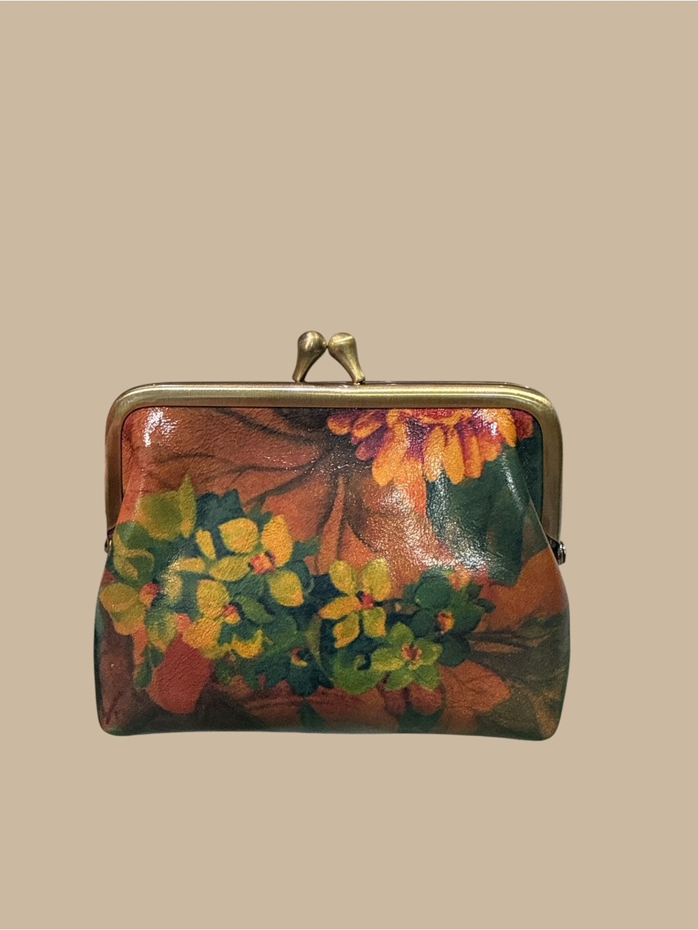 Patricia Nash Floral Kiss-Lock Coin Purse - Brown/Green/Yellow